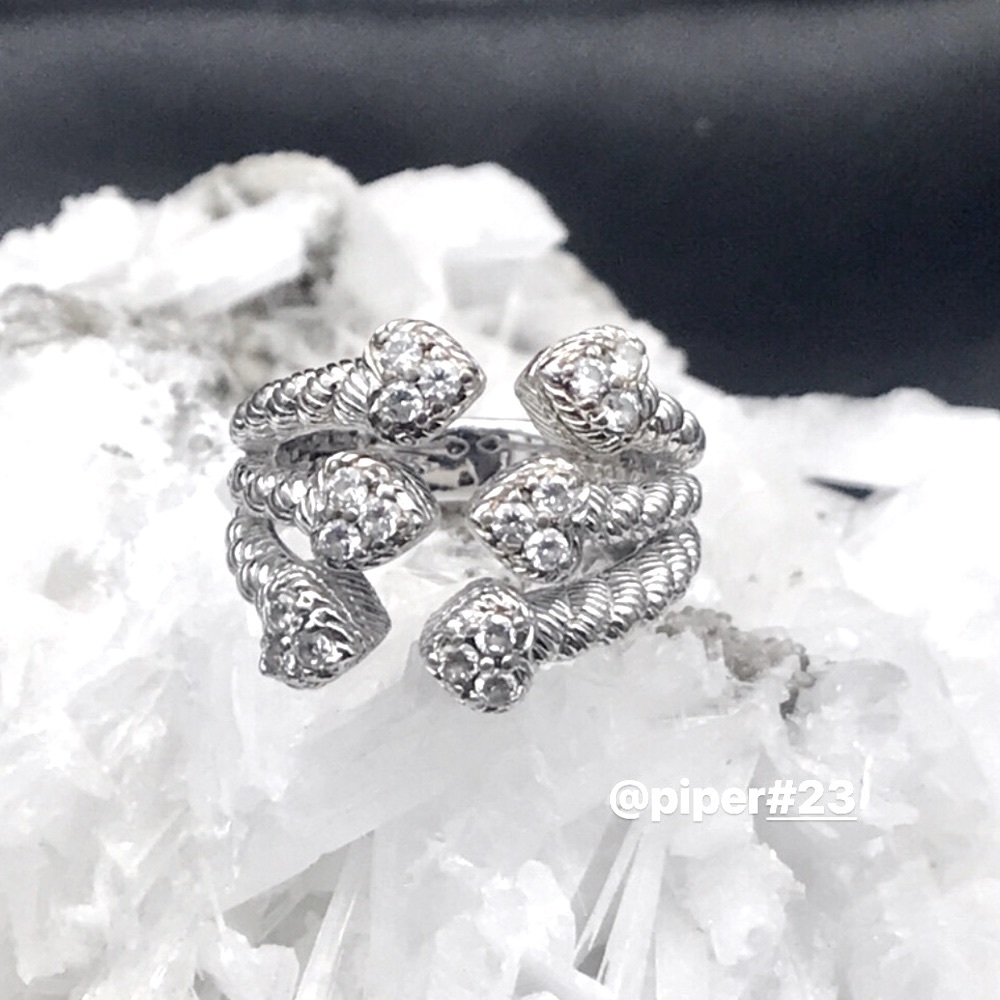 Judith Ripka Diamonique Cable Heart Band Sterling Silver Ring sz 7 - Picture 3 of 8